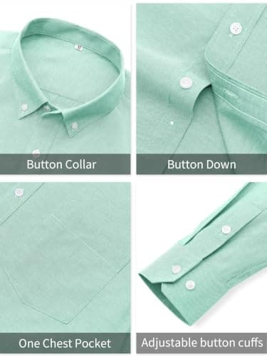 GIANZEN Grade 3.5 Wrinkle-Resistant Men's Light Blue Green Lightweight Oxford Dress Shirts Long Sleeve Casual Pocket Shirt Light Blue Green Size XXL - Thumbnail 6