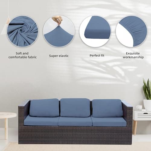8Pcs Stretch Patio Cushion Covers,Outdoor Couch Covers Replacement,Outdoor Couch & Sofa Slipcovers,for Patio Furniture Cushion Covers,Washable Reusable Furniture Protector (Grey Blue,Cover Only) - Thumbnail 4