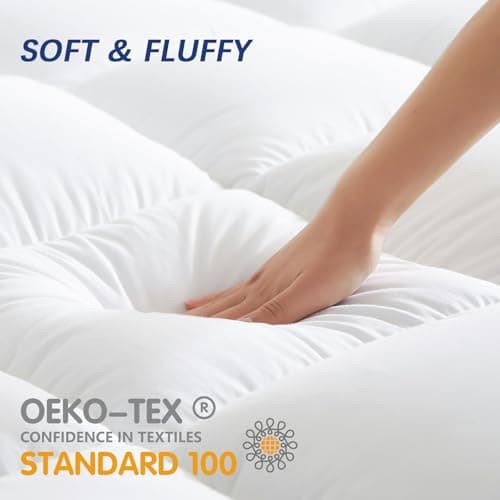 Mattress Topper Twin XL College Dorm, Waterproof Bed Topper Twin XL Mattress Pad Cover for College, Cooling Pillow Top Mattress Topper with Deep Pockets Fluffy Fill Mattress Protector - Thumbnail 6