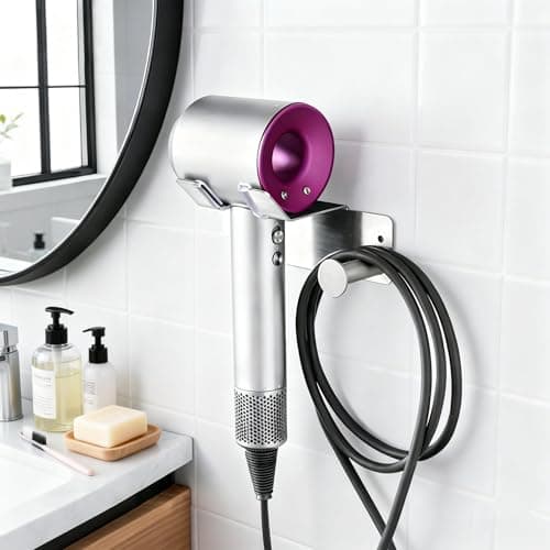 HBPHBP Hair Dryer Holder Wall Mounted, Stainless Steel Self Adhesive Blow Dryer Holder, for Bathroom Hair Dryer Hanger Hair Tool Organizer(Silver) - Image 1