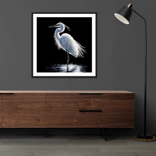 Moonow7 White Egret Wall Art, Minimalist Bird Art Print, 12x12 (30x30cm) - Thumbnail 4