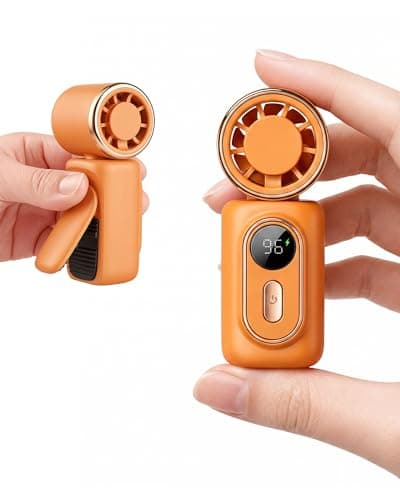 Mini Clip on Fan Handheld, 3000mAh Rechargeable Portable Fan with LED Display, 3-in-1 Personal Cooling Fan, 5 Speeds Quiet USB C Fan for Stroller Desk Travel Camping Office for Women Men Kids, Orange