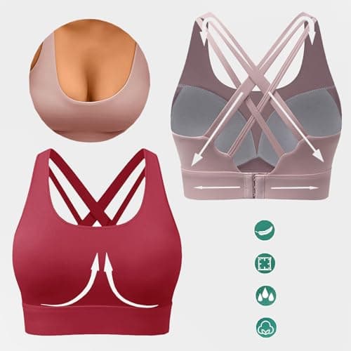 BaseTry High Impact Sports Bra for Women - Padded Seamless Support Bra for Yoga Gym Workout Fitness -High Support Running Bra (US, Alpha, XX-Large, Regular, Regular, LightPink) - Thumbnail 5
