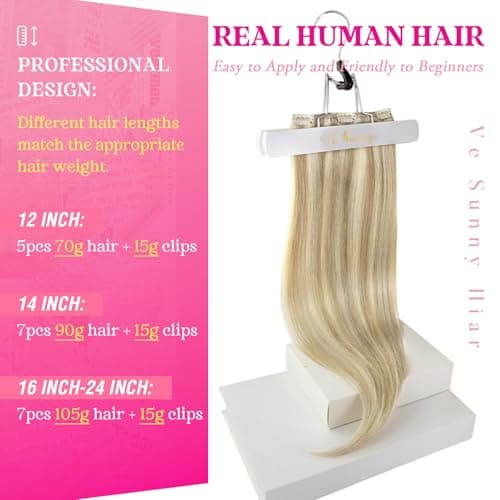 Ve Sunny Human Hair Clip in Extensions Dark Blonde Highlights Golden Blonde Remy Hair Extensions Real Human Hair for Women Clip in Hair Extensions for Short Hair 12 Inch 85g 5pcs - Thumbnail 5