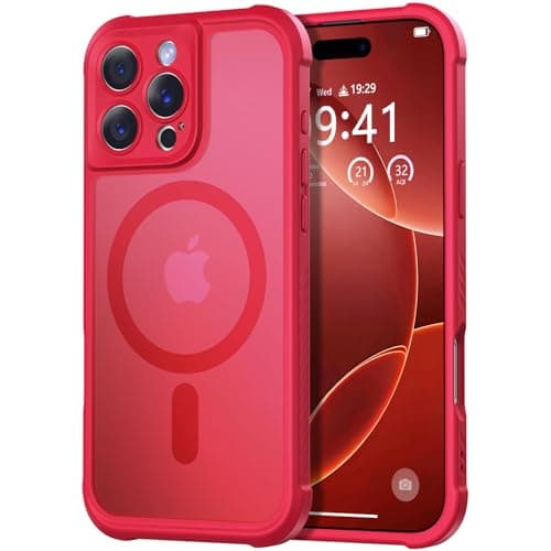 Thomo Magnetic for iPhone 16 Pro Case, [Full Camera Protection] [Compatible with Magsafe] Military-Grade Shockproof, Anti-Fingerprint Translucent Matte Phone Case,Red - Image 1