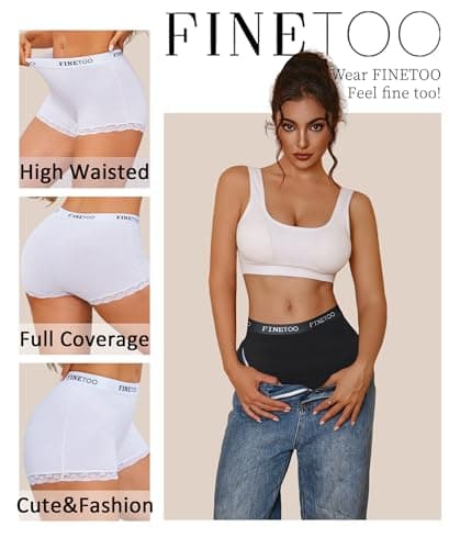 FINETOO Womens Underwear Cotton Boy Shorts High Waisted Boxer Briefs Sexy Girls Butt Lifting Lace Panties Lady-L - Thumbnail 5