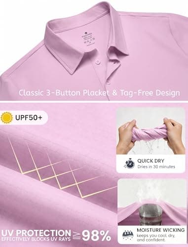 PINSPARK Men's Performance Polo Shirts Quick Dry Golf Shirts Moisture Wicking Active Polos Men Casual Collared Shirt Big and Tall 3XL Pink - Thumbnail 4