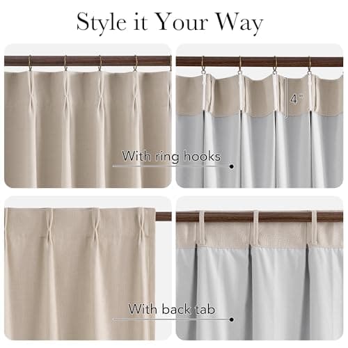 NICETOWN PRO 100% Blackout Taupe Curtains 90 inches Long, Pinch Pleated Window Treatments Thermal Insulated Linen Blend Drapes for Bedroom/Living Room, 2 Panels, W40 x L90 - Thumbnail 2