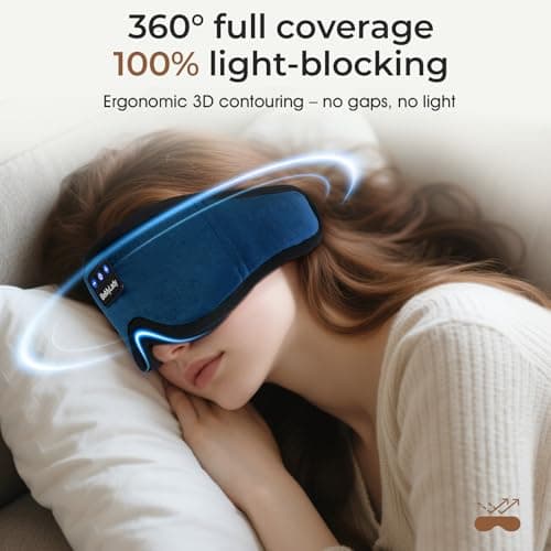 BeMyLady Sleep mask Headphones,100% Blackout 3D Zero Eye Pressure Bluetooth Sleep mask Breathable Eye mask with Bluetooth Headphones Sleep Headphones for Side Sleepers, 14H Playtime&Bluetooth 5.4 Blue - Thumbnail 2
