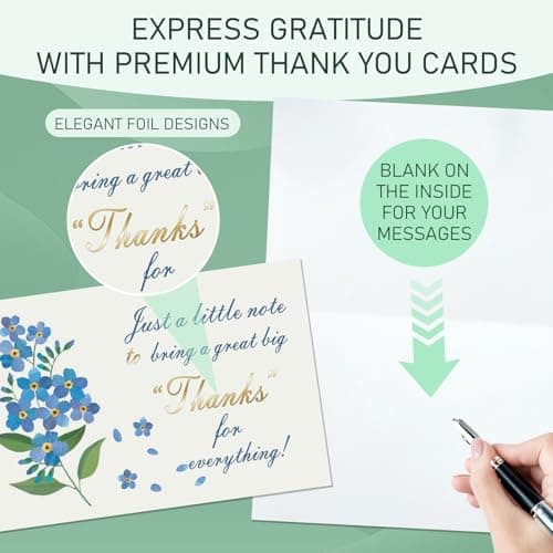 28 Pack 350GSM Thank You Cards with Envelopes,Gold Foil Premium Greeting Cards, Pefect for Weddings, Baby Showers, Teacher Appreciation, Graduation, Small Business Gifts, Holiday & Christmas Thank You Notes - Thumbnail 4