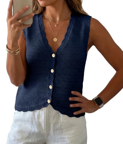 GRECERELLE Women's Summer Sleeveless V Neck Sweater Vest Knit Tank Top - Image 1
