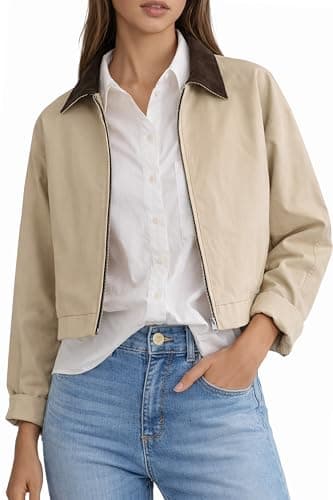 Orolay Women’s Cropped Barn Jacket with Corduroy Collar - Utility Workwear Coat - Lightweight Fall & Spring Transition Jacket - Image 1