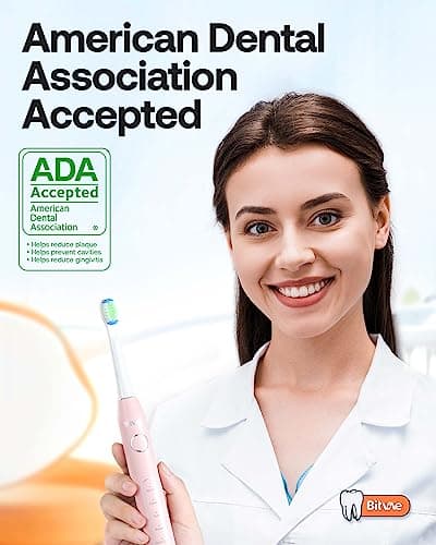 Bitvae Ultrasonic Electric Toothbrush - Rechargeable Sonic Electric Toothbrush for Adults and Kids, Power Toothbrush with Holder, 8 Brush Heads, Smart Timer, Fast Charge, Pink D2 - Thumbnail 2