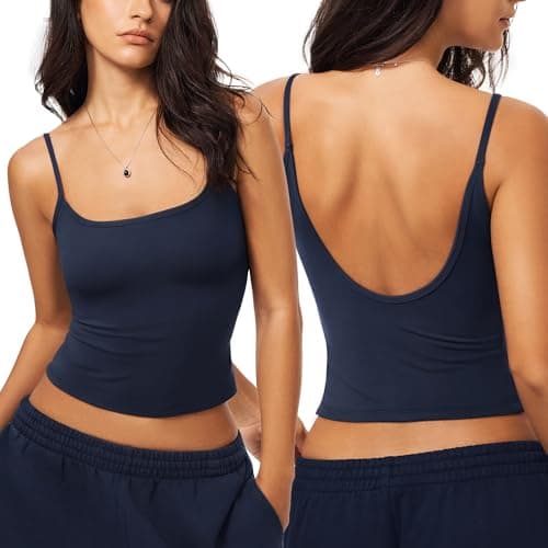 SuperArugoo Women’s Open Back Crop Tank Top Spaghetti Strap Square Neck Cami Y2K Going Out Summer Tops Estate Blue - Image 1