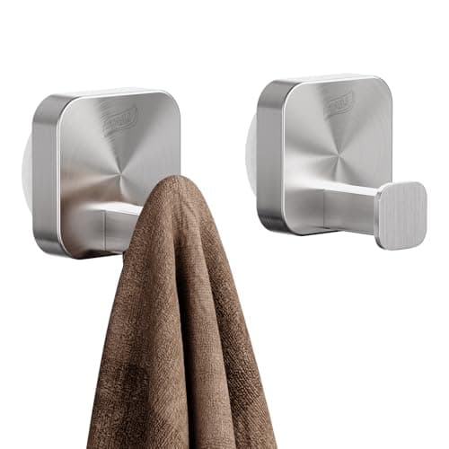 TAILI 304 Stainless Steel Bathroom Suction Hook for Towel, Loofah, Bathrobe, Patented Strong Suction Cup, Damage-Free Hanging Glass Shower Wall Hook, Hold Up to 11 Lbs, 2 Pack, Modern Square, Silver - Image 1