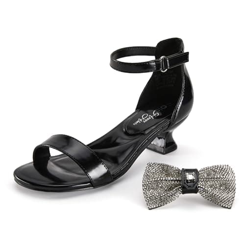 PATPAT Girls Sandal Heels with Removable Bow, Flower Wedding Girls Dress Shoes for Little Big Kid - Image 1