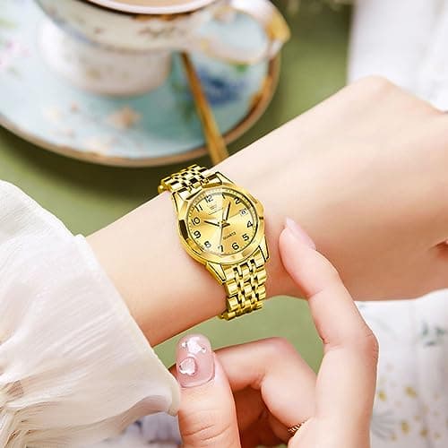 OLEVS Womens Watches Luxury Dress Small Face Diamond Gold Watches for Women with Date Elegant Stainless Steel Waterproof Luminous Women's Wrist Watch Fashion Analog Quartz Bracelet Reloj para Mujer - Thumbnail 2