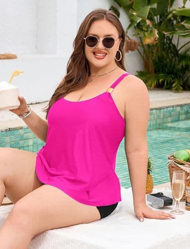 ZAFUL Plus Size Flowy Tankini Swimsuits for Women Two Piece Bathing Suit Ruffle Tankini Top with High Waisted Swim Shorts Rose 2XL - Thumbnail 5