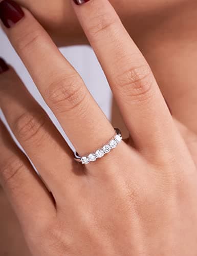 IMOLOVE Moissanite Wedding Band for Women, 6 Stone D Color VVS1 Moissanite Eternity Rings, Stackable Promise Ring for Engagement, Anniversary, Proposal Size 6.5 - Thumbnail 3
