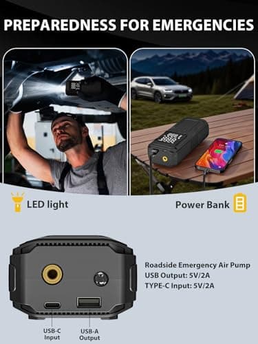 AIRSURE Tire Inflator Portable Air Compressor, 5X Faster Air Pump for Car Tires with Powerful Battery, 12V DC & Autostop, 150PSI Cordless Tire Pump for Car, Motorcycle, Bike, Balls - Thumbnail 5