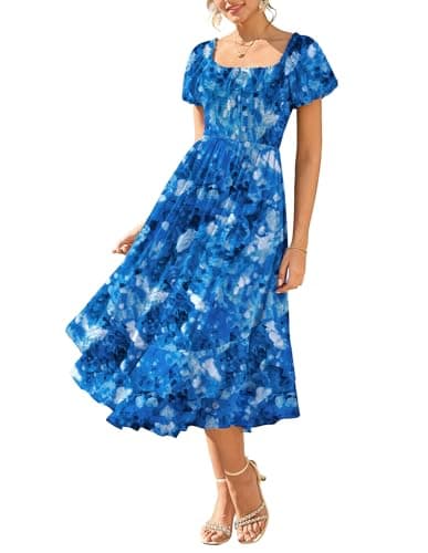 GRACE KARIN Womens Summer Floral Maxi Dress 2026 Flowy Wedding Guest Dress A Line Boho Dresses Fashion Clothing with Pockets Blue Floral M - Image 1