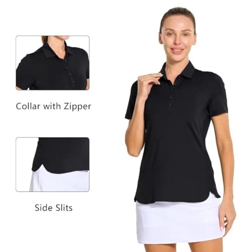 M MAELREG Polo Shirts for Women Short Sleeve Button Placket Casual Solid Collared Womens Golf Polo Tennis Shirts Black - Thumbnail 5
