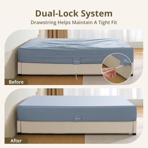 King Fitted Sheet Only with Drawstring and 360° Elastic Strap for Tight Fit, 100% Long-Staple Cotton Fitted King Sheet, Luxury Soft and Comfort, No Slippage, Deep Pocket Fits 9" to 16" Mattress - Thumbnail 3