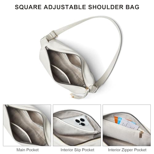 Shrrie Vegan Leather Shoulder Bag for Women Lightweight Purses Shoulder Handbags Square with Adjustable Strap, Beige - Thumbnail 6