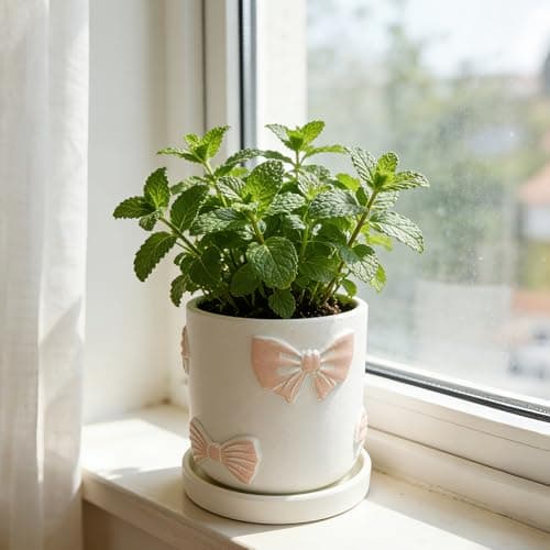 Giafiny Cute Pink Orchid Pot, Bow Decorative Succulent Planter for Indoor/Outdoor Plants, Hand Painted Pink Bow Cement Flower Pots with Tray/Drainage Hole for Home Room Decor - Thumbnail 5