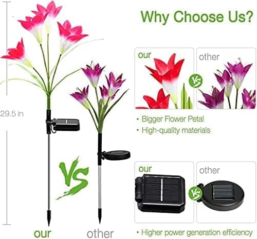 SOLARBABY Solar Lights Outdoor - Lily Flower Solar Garden Lights, 4 Pack Lights Outdoor Waterproof Multicolor Changing LED Flower with Bigger Lily for Patio Yard Pathway Balcony Outdoor Décor - Thumbnail 2