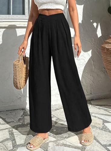 Acelitt Womens Spring 2026 Casual Fashion High Waist Wide Leg Pants Loose Work Palazzo Office Business Suit Pants Trousers Black Medium - Thumbnail 5
