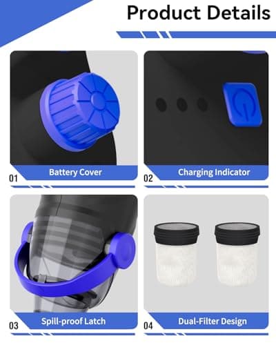 2026 Upgraded Pool Vacuum for Above Ground, 18 GPM Powerful Suction Cordless Pool Cleaner, 60Min Runtime Handheld Rechargeable Pool Vacuum with 3-Head Cleaning System & 300/500 Mesh Filters - Thumbnail 6