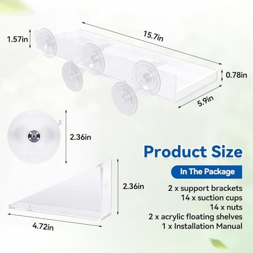 Leafory 2PCS Window Plant Shelves, 15.7 X 5.9inch Clear Acrylic Floating Shelf Strong Suction Cup Plant Holder with Bracket, Window Shelf for Plants Indoor - Thumbnail 3
