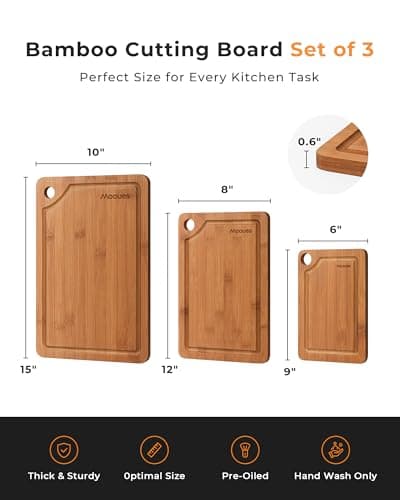 Bamboo Cutting Board for Kitchen, Knife-Friendly Wooden Cutting Boards Set 3-Piece with Juice Groove, Durable Chopping Boards for Meat, Vegetables, Fruits, Cheese – Multi-Purpose, Kitchen Gifts - Thumbnail 6
