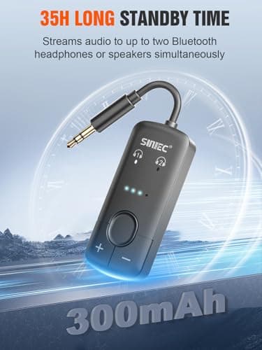 Airplane Bluetooth Adapter for Headphones Earphone: Wireless Transmitter Dongle Flight Adaptor for Plane Airline Travel with Aux Audio Jack - Support 2 Airpods or Earpods aptX Adaptive - Thumbnail 4