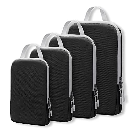 WOOMADA Compression Packing Cubes for Suitcases Travel Essentials 4 Set Expandable Travel Bags Organizer for Luggage(black) - Image 1