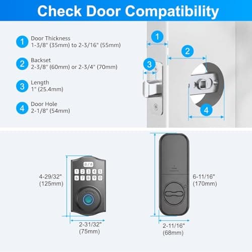 RUIKANG Power Built-in WiFi Smart Lock, Keyless Entry Door Lock for Front Door, Fingerprint Keypad Deadbolt, App Remote Control, No Hub Needed, 6 Backup Keys, Ideal for Home & Rental - Thumbnail 5