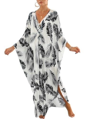 Kfnire Kaftan Dresses for Women Plus Size Loungewear V Neck Batwing Sleeve Mumu Caftan Dress Women Beach Swimsuit Coverups - Image 1