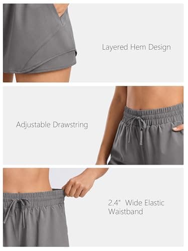 Stelle Women Running Shorts with Pockets High Waisted Drawstring Athletic Workout Quick-Dry Gym Shorts Mesh Liner (Smoke Grey, M) - Thumbnail 5