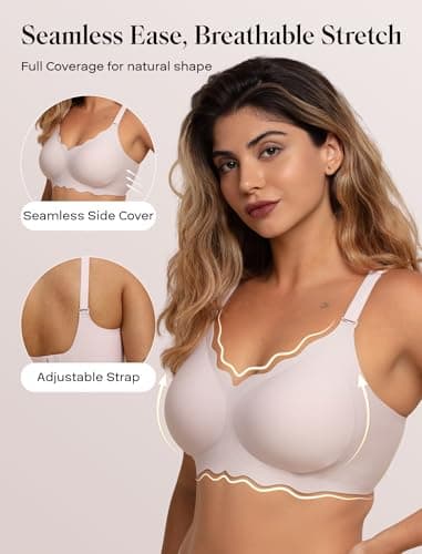COMFELIE Wireless T‑Shirt Bra with Light Padding No Underwire Removable Straps Pink 2XL - Thumbnail 2