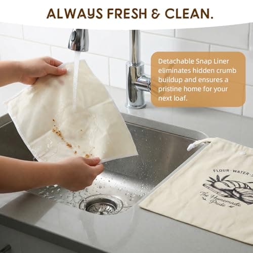 BubFroo 2 Pack Double-Layer Beeswax Sourdough Bread Bags, Reusable Organic Cotton Bread Bag with Detachable Beeswax Liner & Roll-top Buckle, Keeps Homemade Loaves Fresh Longer, XL Capacity - Thumbnail 3