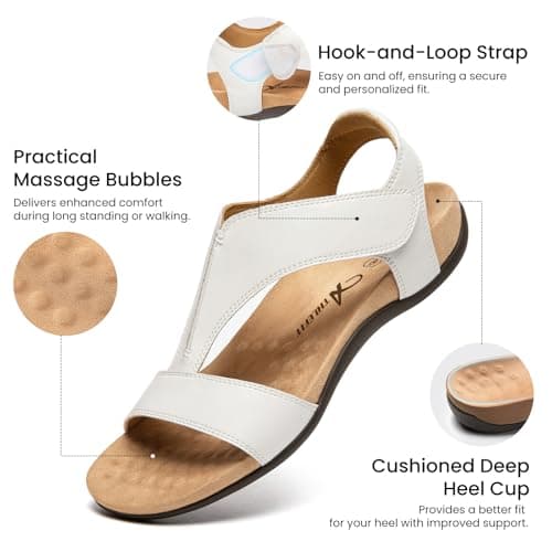 Athlefit Arch Support Orthopedic Sandals for Women Beach Orthotic Flat White Sandals Summer Casual Size 7.5 - Thumbnail 4