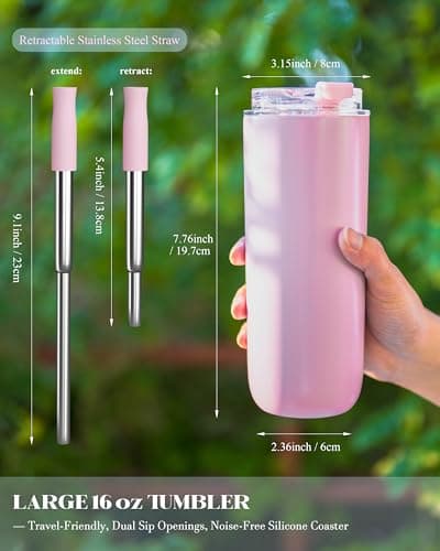 UIRZOTN 6 Pack 16 oz Insulated Coffee Tumblers, Travel Coffee Tumblers with Straw, Double-Wall Stainless Steel Tumbler, Leak Proof Tumbler, Reusable Cups with Lids for lced and Hot Drinks - Thumbnail 5