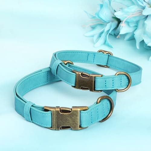 Jumpress Soft Leather Dog Collar for Small Medium Large Dogs, Heavy Duty Dog Collar Leather with Quick Release Metal Buckle, Durable & Adjustable for Large Dogs Walking (Teal Blue, L) - Thumbnail 4