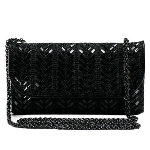 LUKLUKTAISUN 2026 Rhinestones Clutch Purses for Women 3d Evening Bags PU Leather Handbag for Cocktail Prom Party Wedding(Black) - Image 1