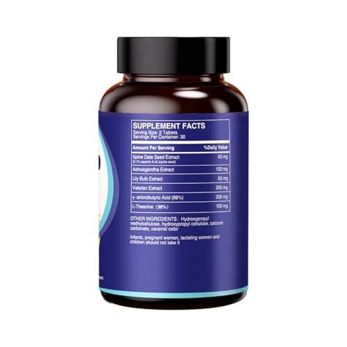 HUJ Deep Sleep Tablet - Supports Sleep Quality & Deep Sleep - Contains GABA, Ashwagandha, Spine Date Seed, L-Theanine, Valerian Extract & Lily Bulb Extract - 60 Tablets - Thumbnail 2
