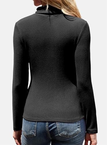 GKBK Women's Turtleneck Sweaters Long Sleeve Ribbed Basic Tees Shirts Lightweight Thermal Underwear Warm Layering Tops Fall Outfits 2025 Trendy Black - Thumbnail 4