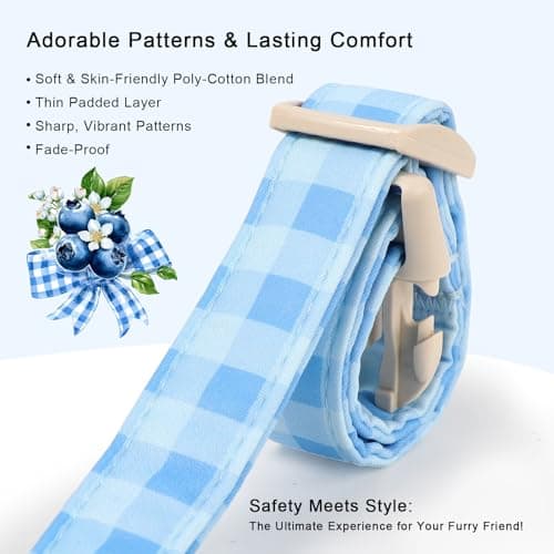 Babole Pet Boy Dog Collar Blue Gingham Dog Collars for Large Dogs - Lightweight Adjustable Spring/Summer Plaid Male Female Dogs Everyday Collar with Safety Buckle L - Thumbnail 4