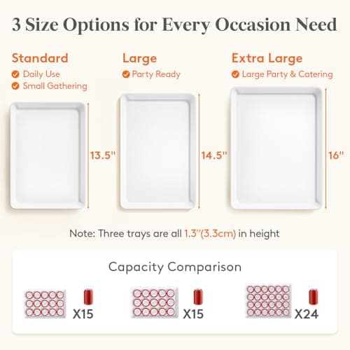 Lifewit Serving Tray for Party Supplies, Reusable Serving Platter for Catering, Snack, Fruit, Charcuterie, Appetizer, Plastic Food Trays, Hosting Essentials, BPA Free, White, 4 Pcs - Thumbnail 5