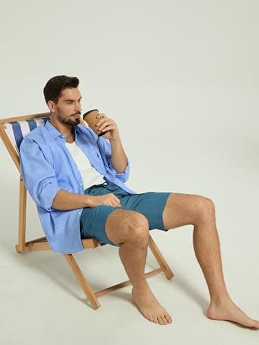 Arcweg Men's Swim Trunks with Compression Liner and Zipper Pockets Quick Dry Bathing Suit Board Swimming Shorts Lake Blue - Thumbnail 4